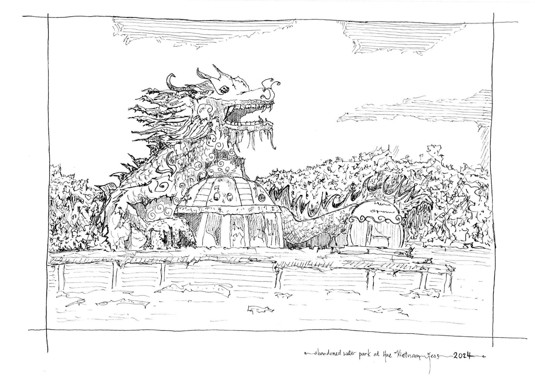 Vietnamese abandoned water park dragon