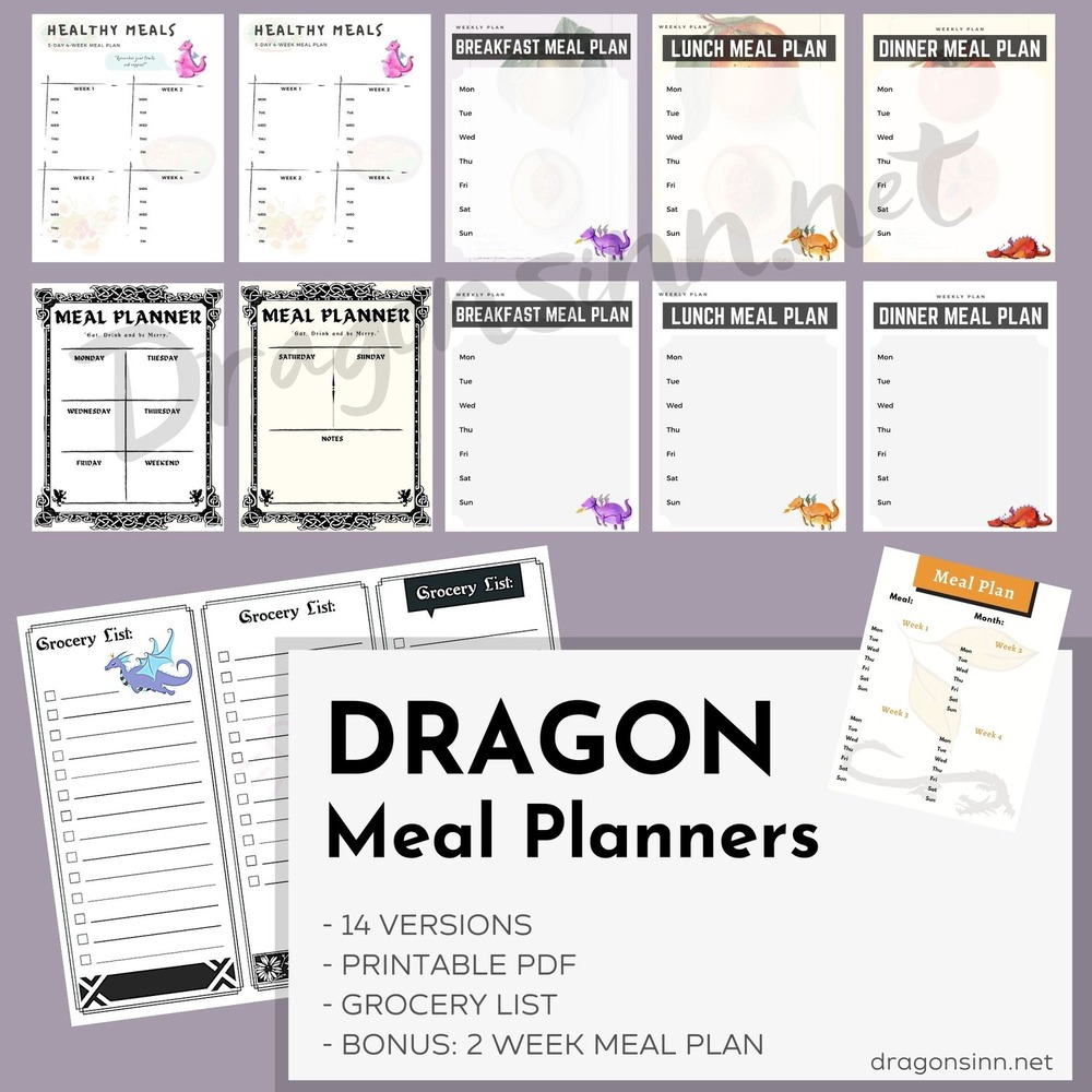 dragon printable, meal planners