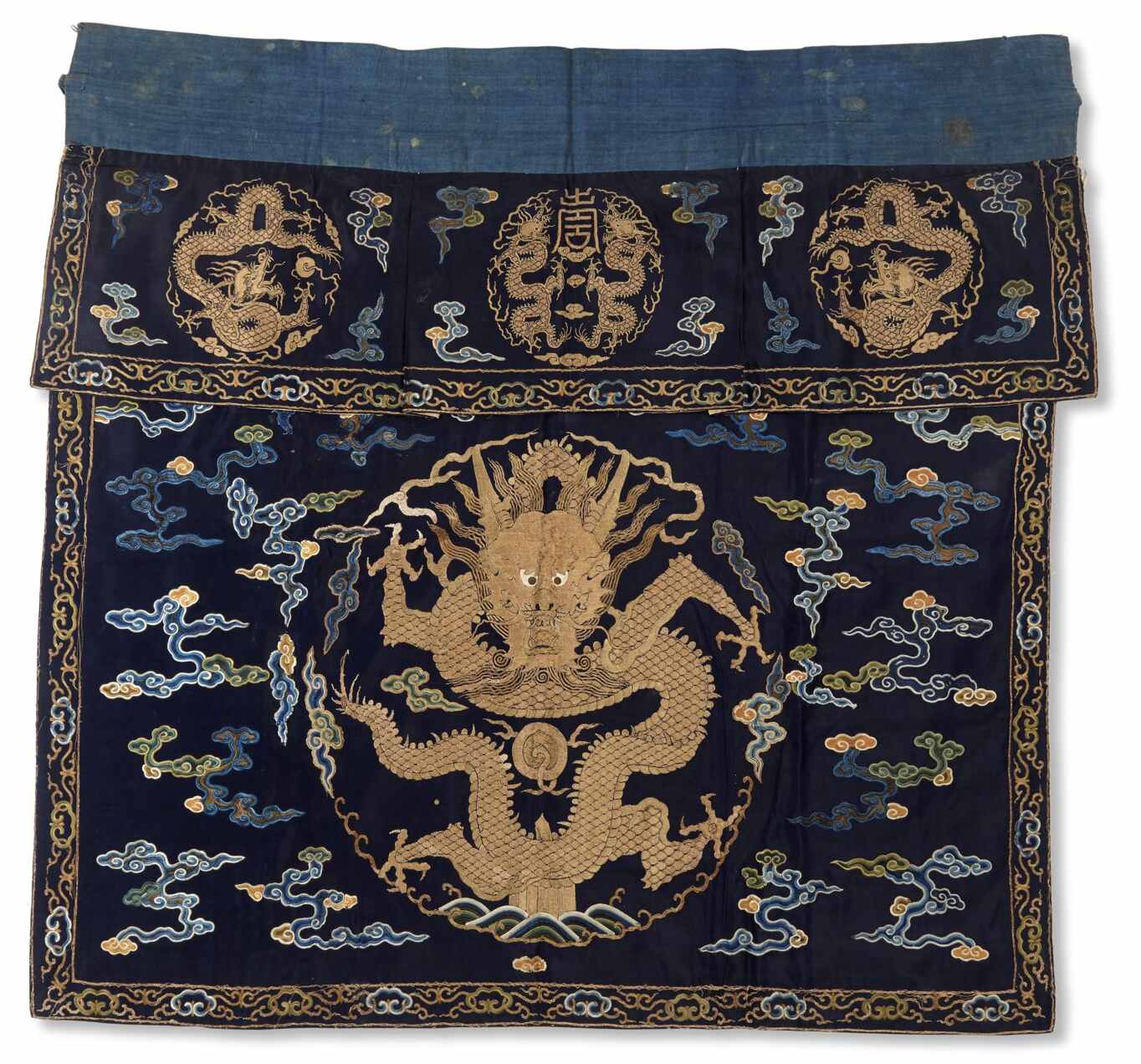 Embroidered Midnight Blue Dragon Altar Cover (Kangxi Period, 1662-1722)