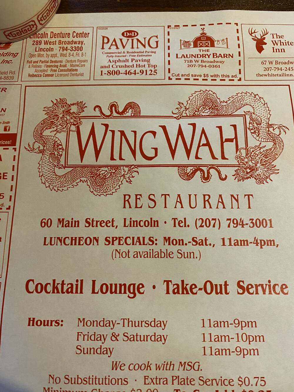 wing wah menu
